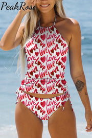 Heart Print Retro Bikini Swimsuit S / White