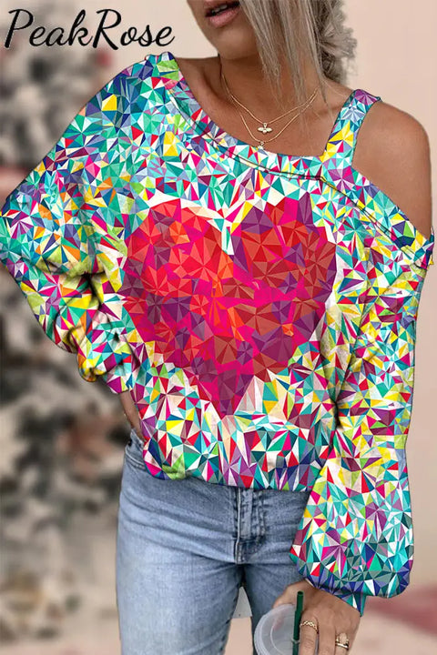 Heart Print Retro Off-Shoulder Blouse