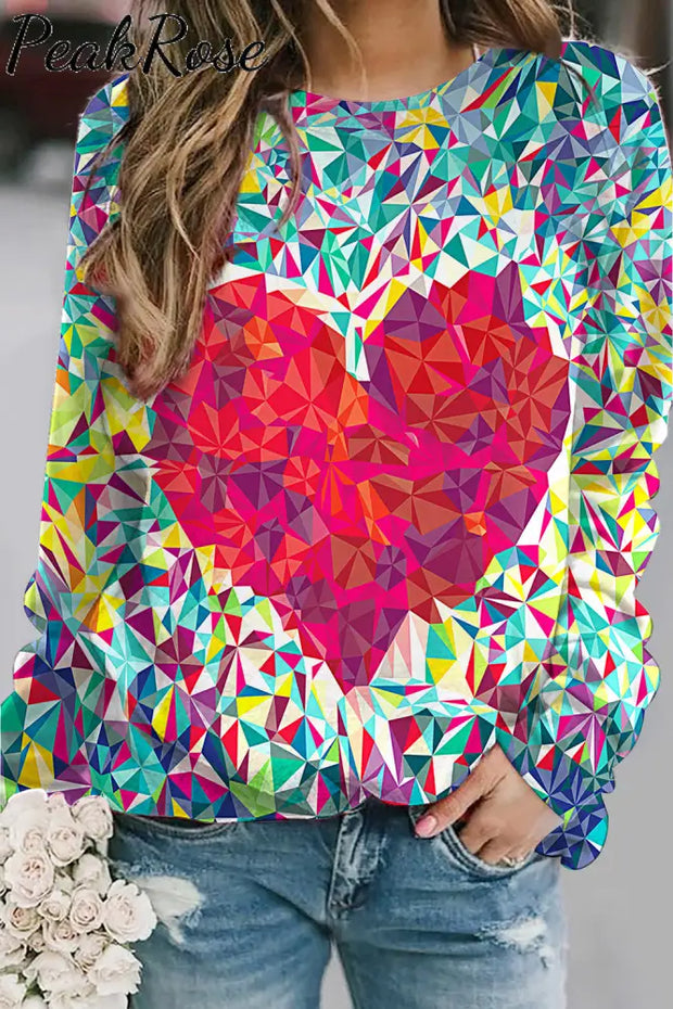 Heart Print Retro Sweatshirt S / Photo Color