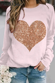 Heart Print Sweatshirt S / Pink