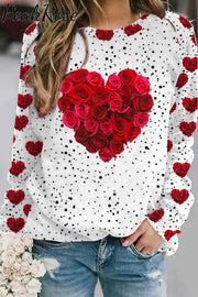 Heart Print Sweatshirt S / White