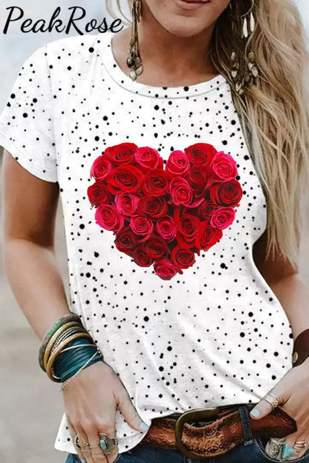 Heart Print T-Shirt S / White T-Shirt