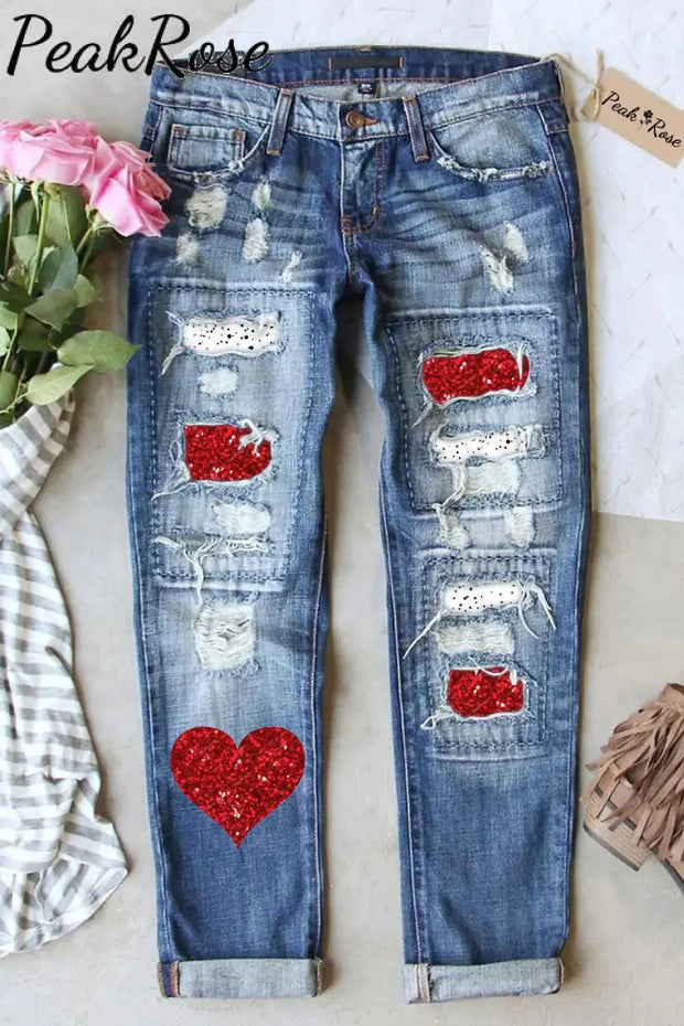 Heart Ripped Denim Jeans