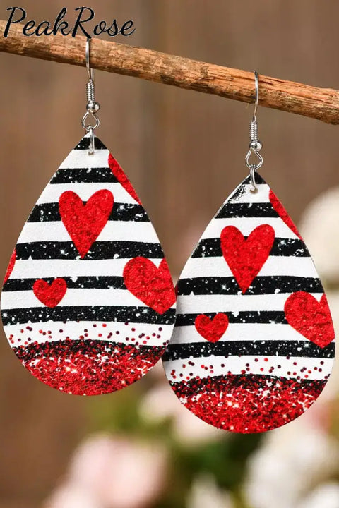 Heart-Shape Print Striped Glitter Earrings