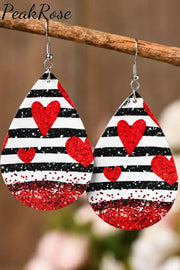 Heart-Shape Print Striped Glitter Earrings One-Size