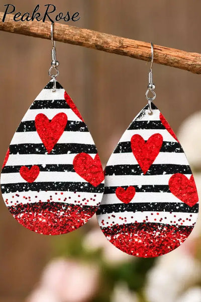 Heart-Shape Print Striped Glitter Earrings One-Size