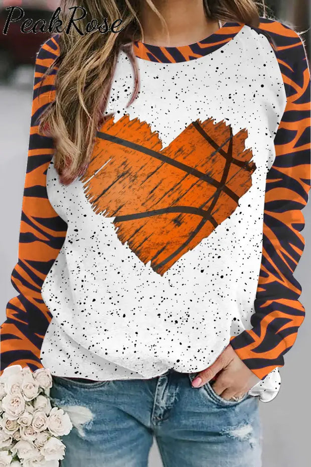 Heart-Shaped Basketball Mom Polka Splatter Tiger Stripe Sweatshirt S / Pattern