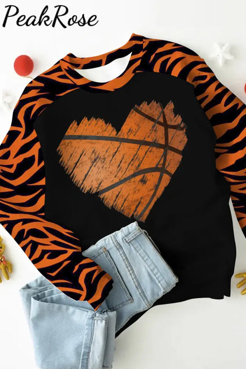 Heart-Shaped Basketball Mom Tiger Stripe Sweatshirt