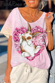 Heart-Shaped Rose Bouquet Of Bunnies Taking A Nap Dolman Sleeves Tee