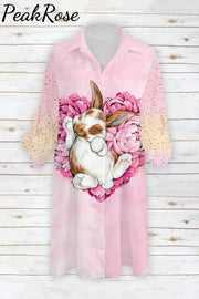 Heart-Shaped Rose Bouquet Of Bunnies Taking A Nap Patch Front Pockets Shirt