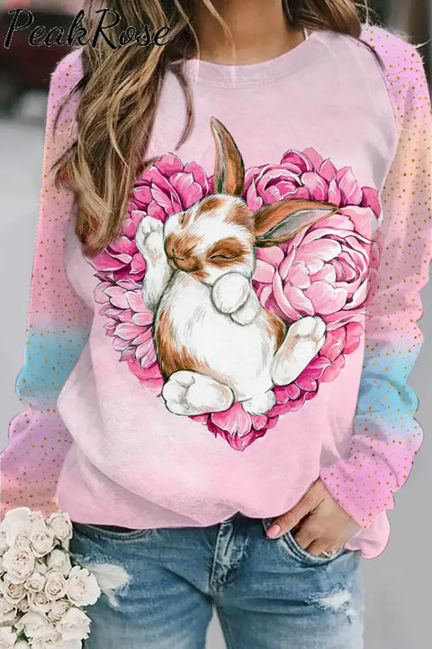 Heart-Shaped Rose Bouquet Of Bunnies Taking A Nap Sweatshirt