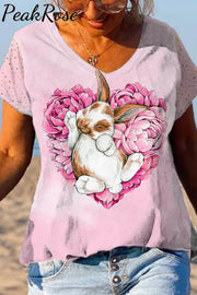 Heart-Shaped Rose Bouquet Of Bunnies Taking A Nap V Neck T-Shirt T-Shirt