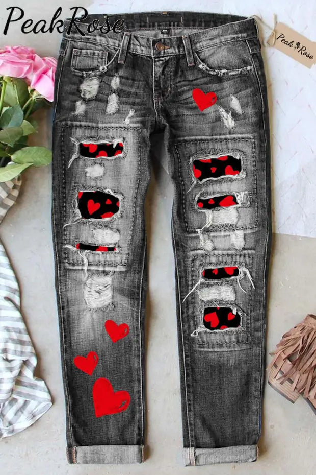 Heart-Shaped Shift Casual Ripped Jeans