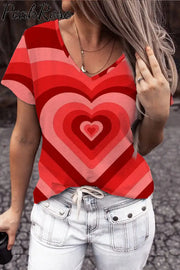 Heart-Shaped V-Neck Shift Casual T-Shirt T-Shirt