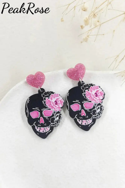 Heart Skull Acrylic Earrings One-Size