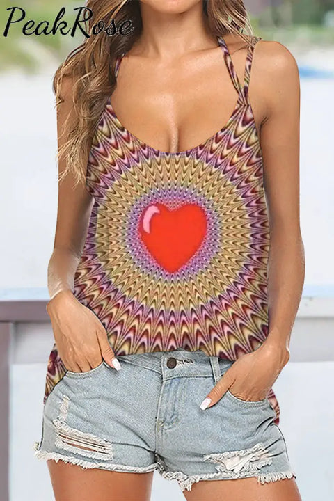 Hearts Apparent Movement Retro Print Beach Halter Top S / Photo Color Tops