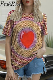 Hearts Apparent Movement Retro Print T-Shirt T-Shirt