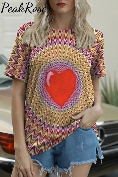 Hearts Apparent Movement Retro Print T-Shirt S / Photo Color T-Shirt