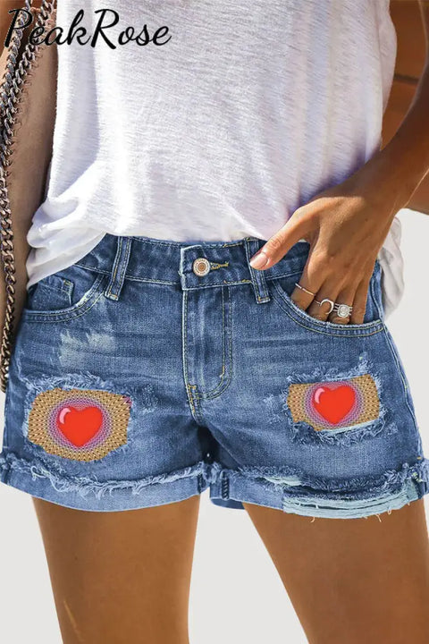 Hearts Apparent Movement Retro Ripped Denim Shorts S / Photo Color