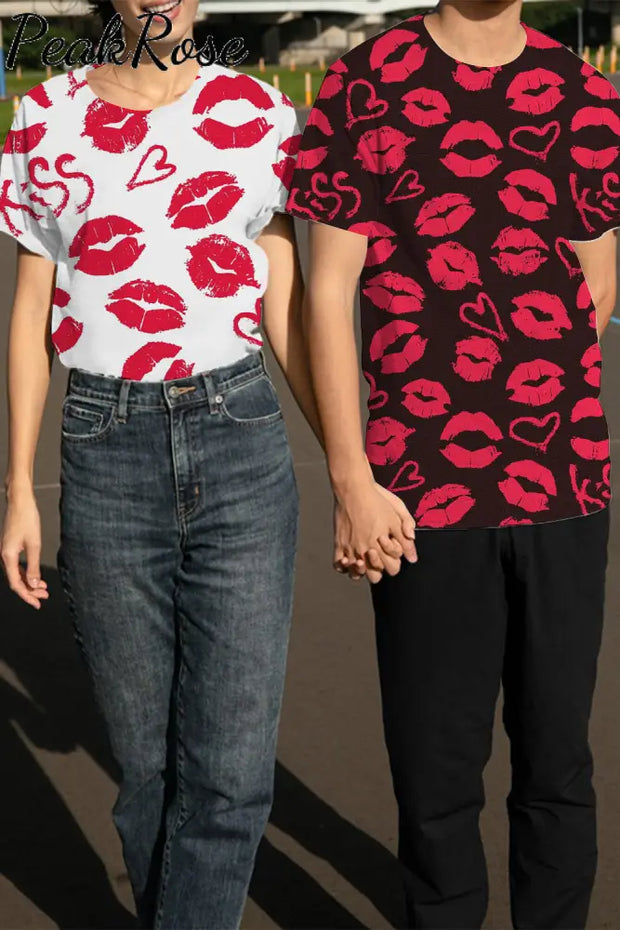 Hearts & Lips Print Couple Outfit T-Shirt T-Shirt