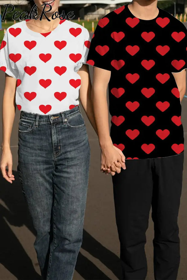 Hearts Print Couple Outfit T-Shirt Women / S Black & White T-Shirt