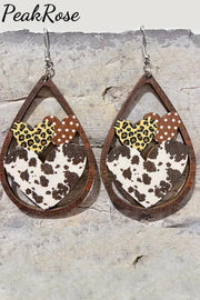 Hearts Wooden Earrings One-Size / Cow