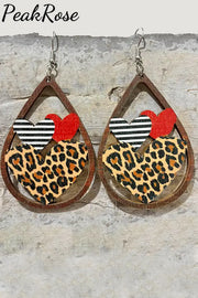 Hearts Wooden Earrings One-Size / Leopard