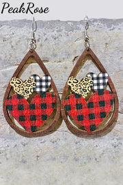 Hearts Wooden Earrings One-Size / Red Plaid