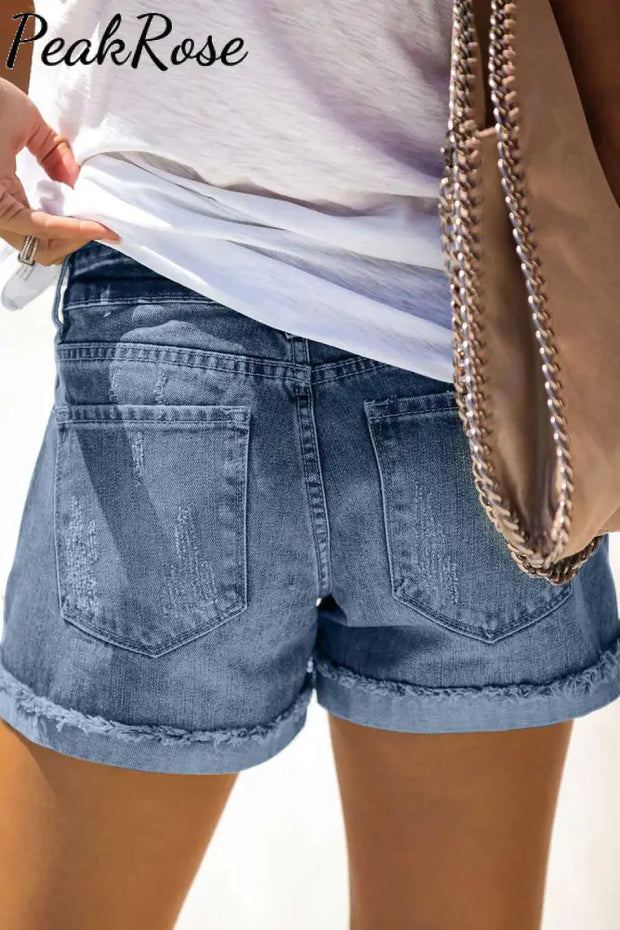 High Waist Baseball Denim Shorts