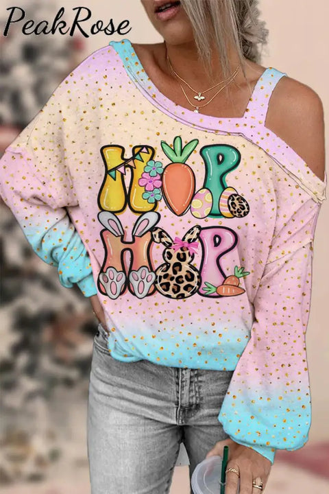 Hip Hop Easter Bunny Carrots Off-Shoulder Blouse