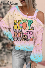 Hip Hop Easter Bunny Carrots Off-Shoulder Blouse Ombre / S