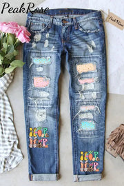 Hip Hop Easter Bunny Carrots Ripped Denim Jeans