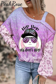 Hip Hop Ya Dont Stop Sunglasses Rabbit Gradient Leopard Print Off Shoulder Blouse S / Purple