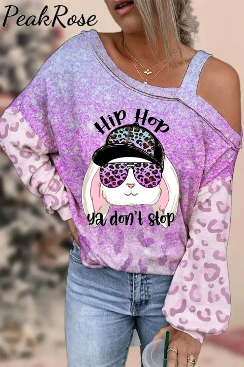 Hip Hop Ya Dont Stop Sunglasses Rabbit Gradient Leopard Print Off Shoulder Blouse S / Purple