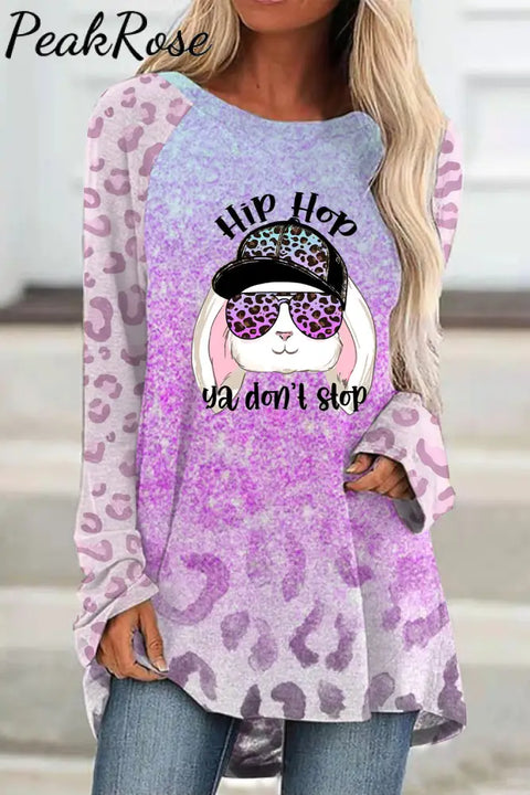 Hip Hop Ya Dont Stop Sunglasses Rabbit Gradient Leopard Print Tunic