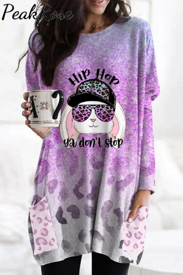 Hip Hop Ya Dont Stop Sunglasses Rabbit Gradient Leopard Print Tunic With Pockets