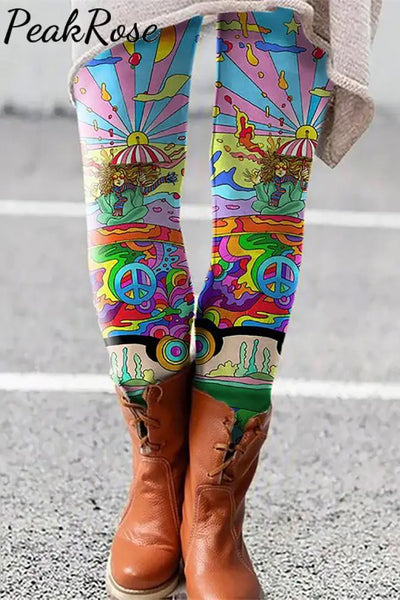 Hippie Art Print Casual Leggings Leggings