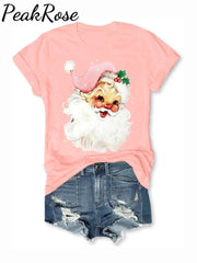 Holiday Pink Santa Print T-Shirt Light / S Christmas