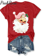 Holiday Pink Santa Print T-Shirt Red / S Christmas