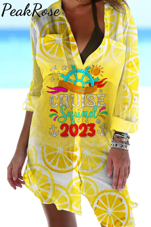 Holidays 2023 Summer Family Seaside Vacation Cruise Squad Printed Patch Front Pockets Shirt