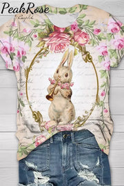 Horn Blowing Musical Instrument Bunny O Neck T-Shirt