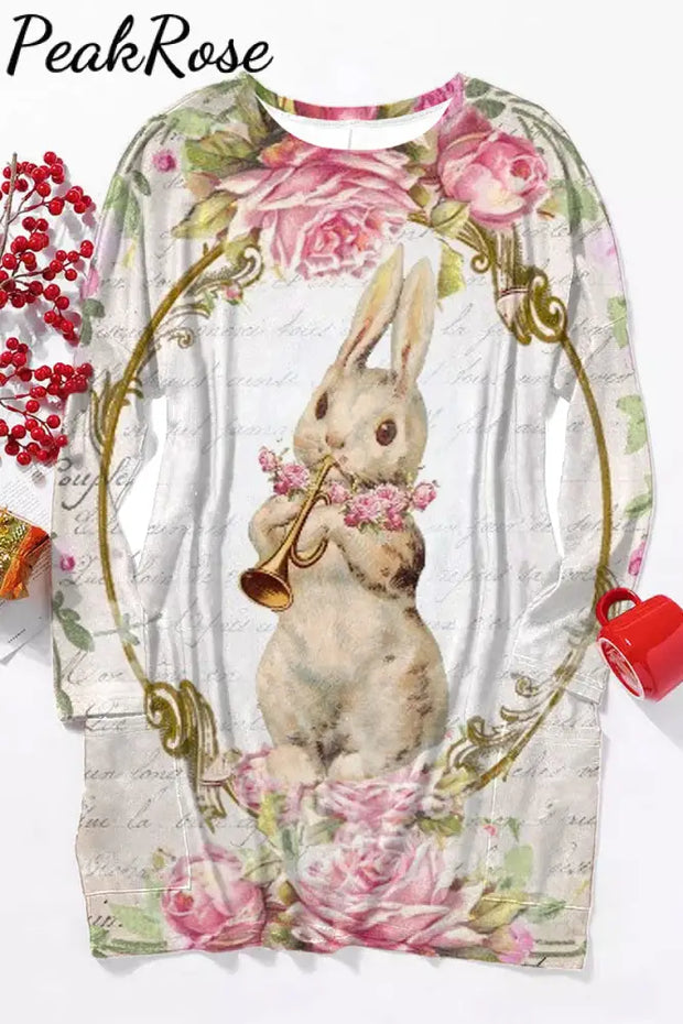 Horn Blowing Musical Instrument Bunny Tunic With Pockets