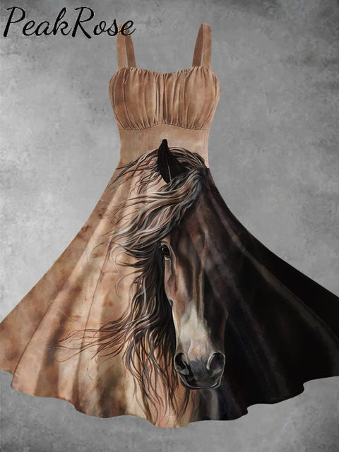 Horse Art Prints Backless Dress S