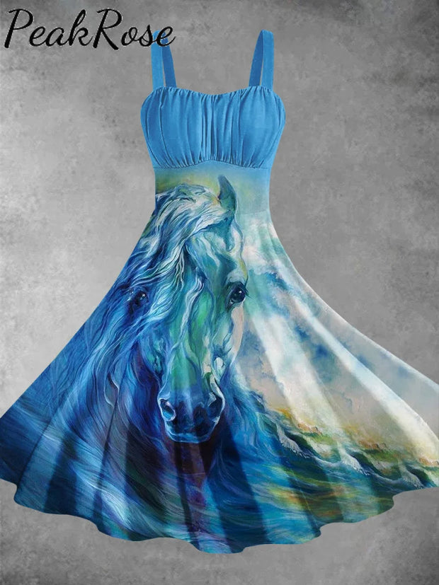 Horse Art Prints Backless Dress S