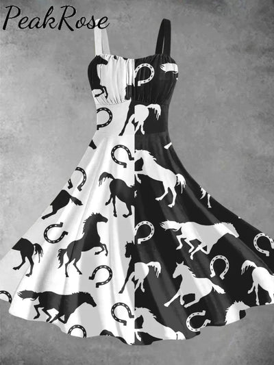 Horse Art Prints Backless Dress S