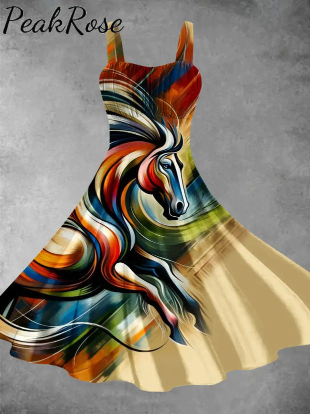 Horse Art Prints Backless Dress S Hot Sell