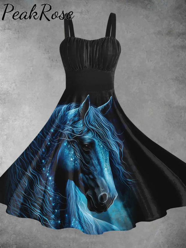 Horse Western Art Print Backless Dress S