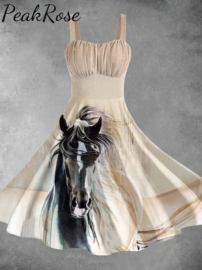 Horse Western Art Print Backless Dress S