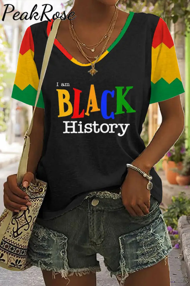 I Am Black History African American Month Printed Short Sleeve T-Shirt