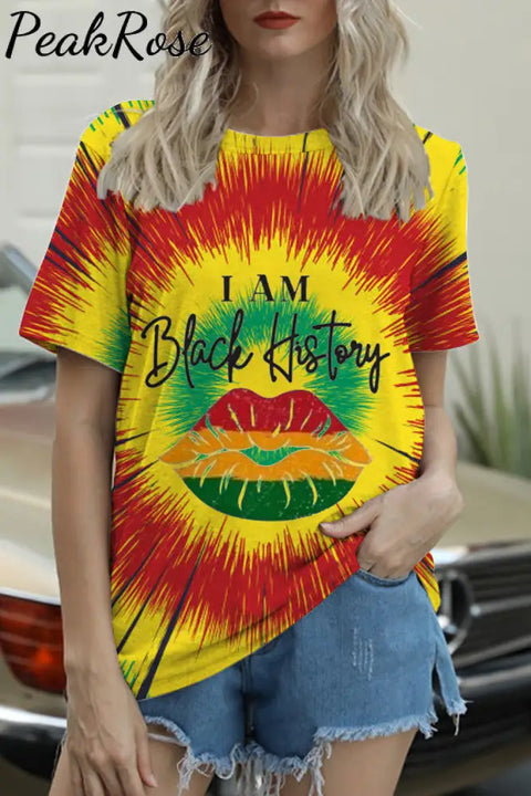 I Am Black History Lips Round Neck Short Sleeve T-Shirt S / Multicolor